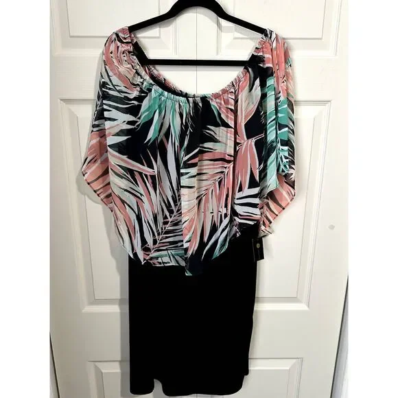 JM Collection Size 2X dress with sheer built in top (greens and pinks) NWT - Picture 1 of 3